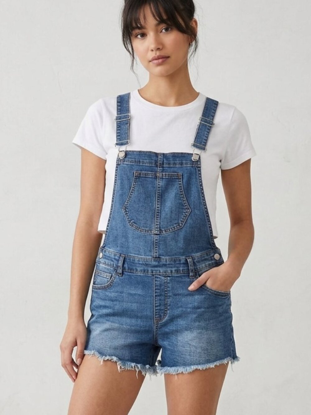 DD77 Cotton Denim Overall Cut Off Shorts
